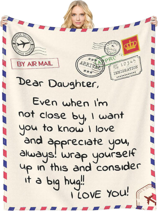 Daughter Gift, Dear Daughter Blanket for Birthday, Daughter Gifts Ideas from Mom Dad,Throw Blankets Anniversary Super Soft Flannel Throw Blankets for Christmas Valentines Day for Bed Couch(60’’x80’’)
