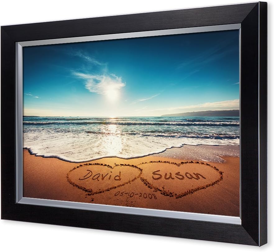 IPIC - Heart in Heart, Personalized Artwork with Names and Date on, Customized Gift for Anniversary,Wedding,Birthday and Holidays. Picture size: 24x16, Framed Size: 27x19