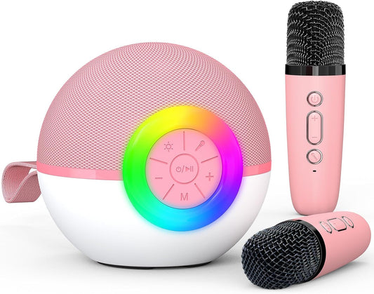 Karaoke Microphone Machine Toys for Kids Adults, Mini Portable Bluetooth Speaker with 2 Wireless Mics, Christmas Birthday Gifts for Boys Girls Ages 3 4 5 6 7 8 9 10 11 12+ Year (Pink)