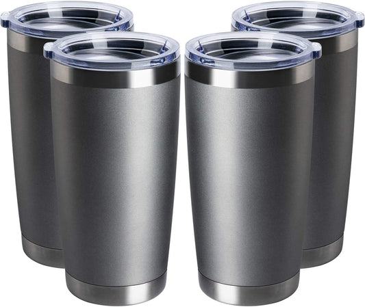 4 pack 20 OZ Double Wall Stainless Steel Vacuum Insulated Tumbler Coffee Travel Mug With Lid, Durable Powder Coated Insulated Coffee Cup for Cold & Hot Drinks (Gray, 4 pack)