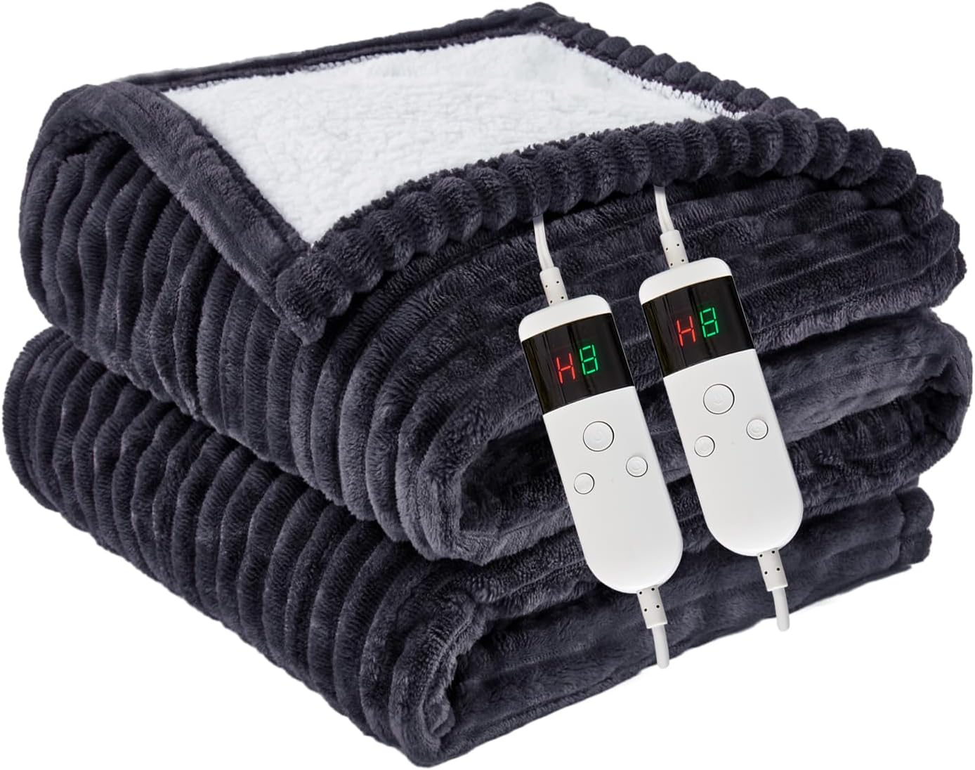 Heated Blanket Electric King, Soft Flannel Heating Blanket with 8 Hours Auto Off 10 Fast Heating Levels Machine Washable Sherpa Heated Blanket with Overheating Protection