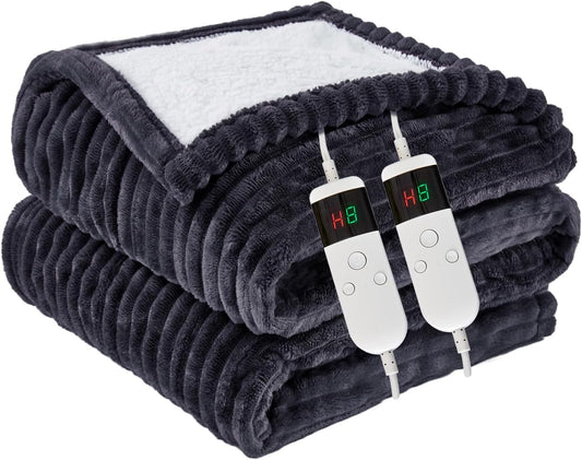Heated Blanket Electric King, Soft Flannel Heating Blanket with 8 Hours Auto Off 10 Fast Heating Levels Machine Washable Sherpa Heated Blanket with Overheating Protection