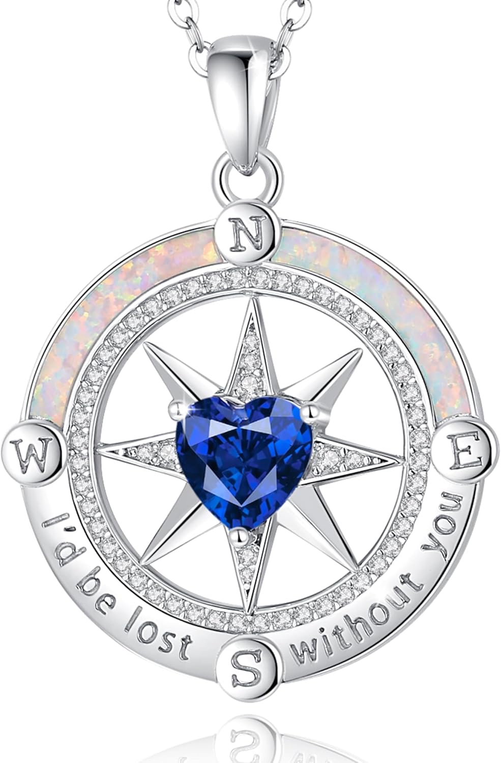 FANCIME Compass Necklace for Women Sterling Silver Compass Jewelry Opal Pendant Fine Jewelry Gemstone Birthday Mother's Day Gifts for Wife
