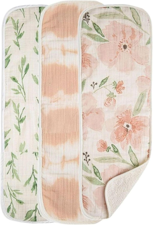 Crane Baby Cotton Muslin Burp Cloths Set of 3, Absorbent Floral Baby Burp Cloths, Newborn Essentials, Registry Must-Haves Pink Floral Burp Cloth