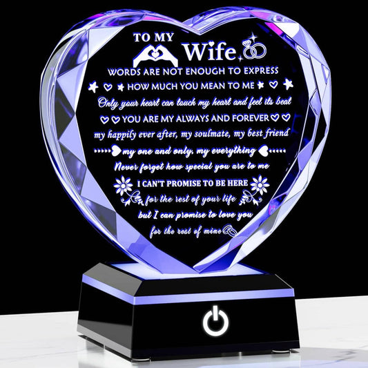 Romantic Wife Gifts from Husband with Colorful LED Base Anniversary Birthday Gift for Wife Crystal Keepsake I Love You Gifts for Her on Mothers Day Valentine Christmas