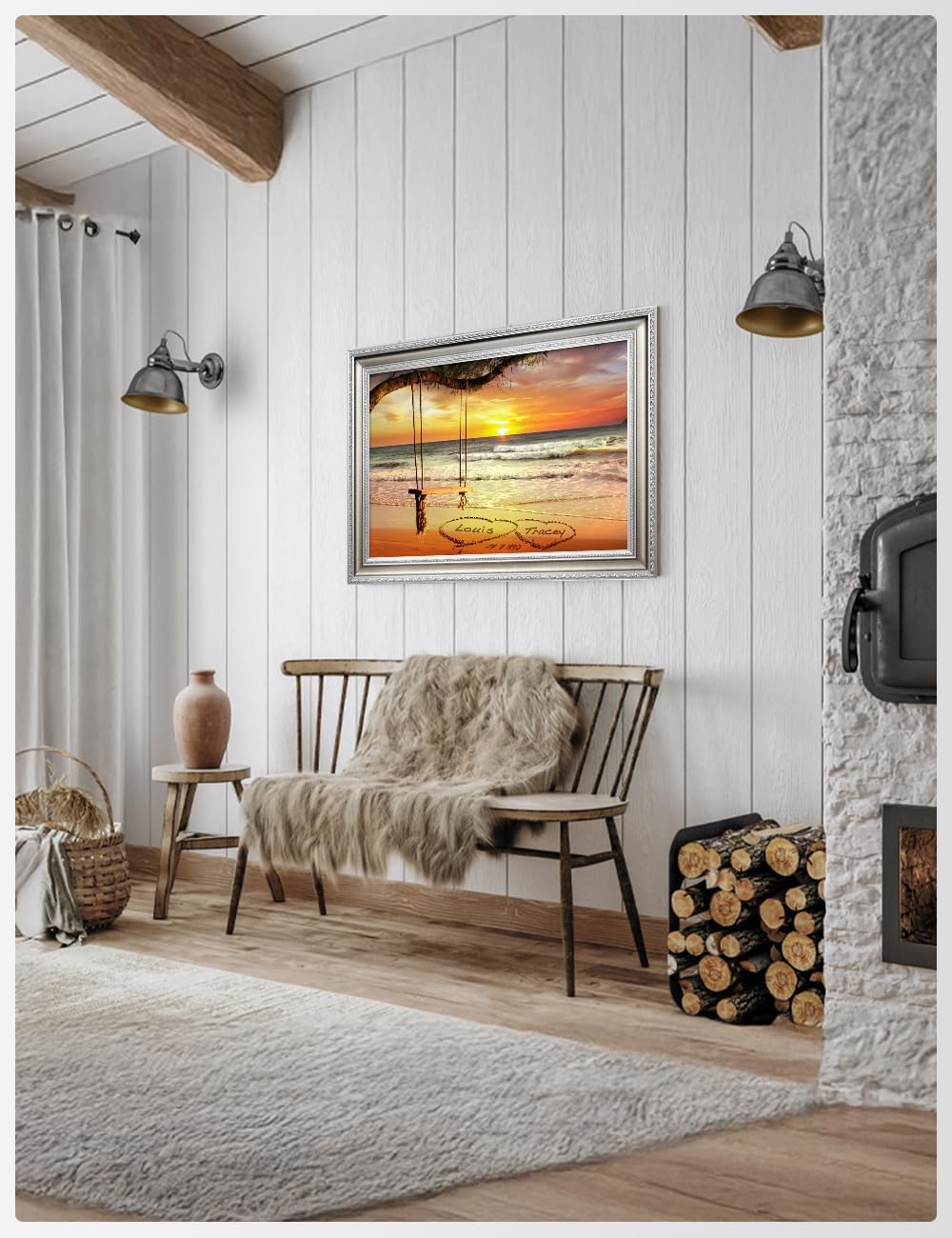 IPIC - "Eternal Love Personalized Canvas Wall Art, Custom Beach Sunset Scene with Solid Wood Frame, A Personalized Gift with Name and Date for Couple, Wedding, or Anniversary
