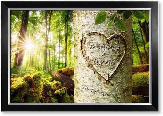 IPIC - Love Evergreen, Personalized Artwork with Names and Date on, Customized Gift for Anniversary,Wedding,Birthday and Holidays. Picture size: 30x20, Framed Size: 33x23