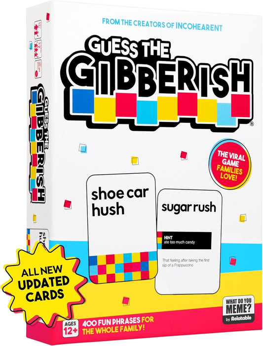 Guess The Gibberish Card Game for Families by Relatable, From The Creators of Incohereant, Fun Kids Games for Kids 12+, Game Night With Friends, Includes 400 Cards, Instructions, and 1 Sand Timer