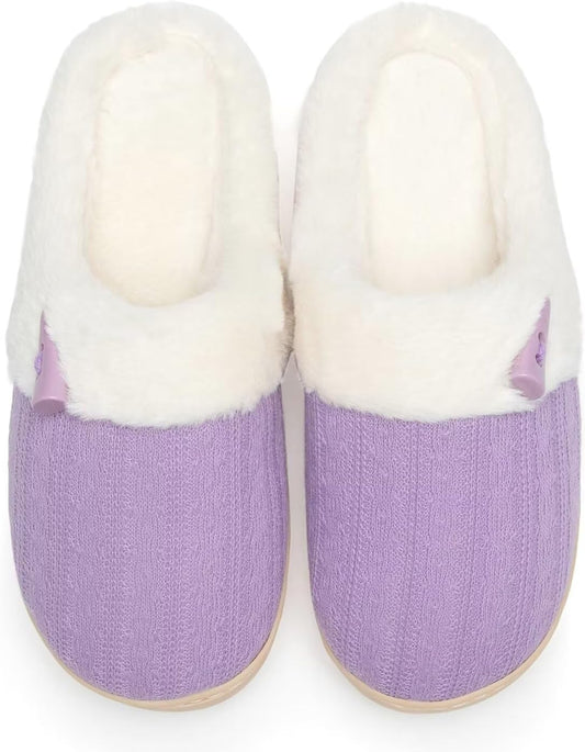 NineCiFun Women's Slip on Fuzzy House Slippers Memory Foam Slippers Scuff Outdoor Indoor Warm Plush Bedroom Shoes with Faux Fur Lining
