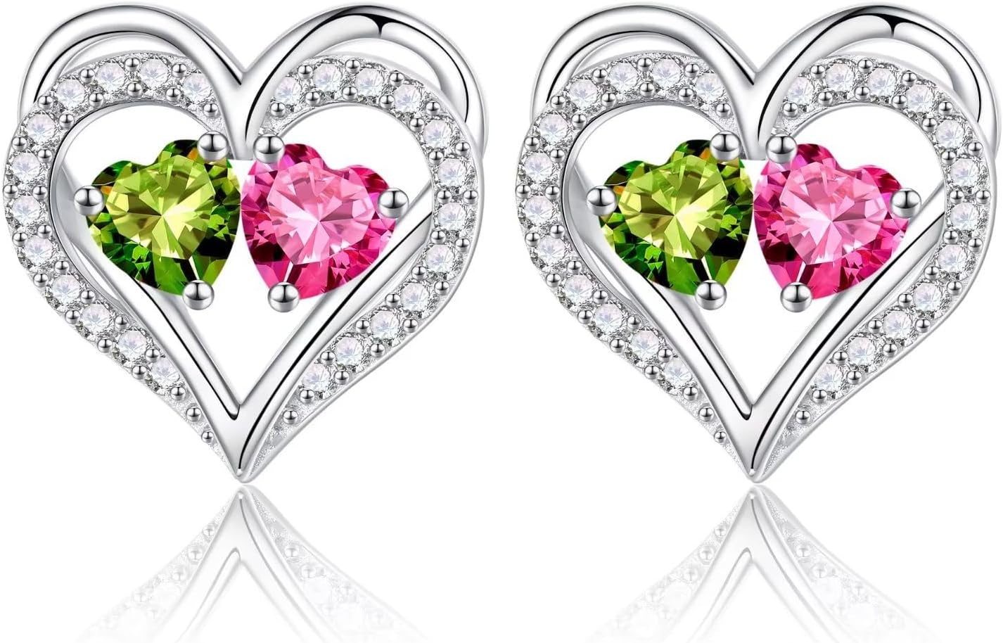 Iefil Birthstone Earrings for Women - 925 Sterling Silver Heart Earrings Anniversary Birthday Gifts for Women Wife Girlfriend Mom