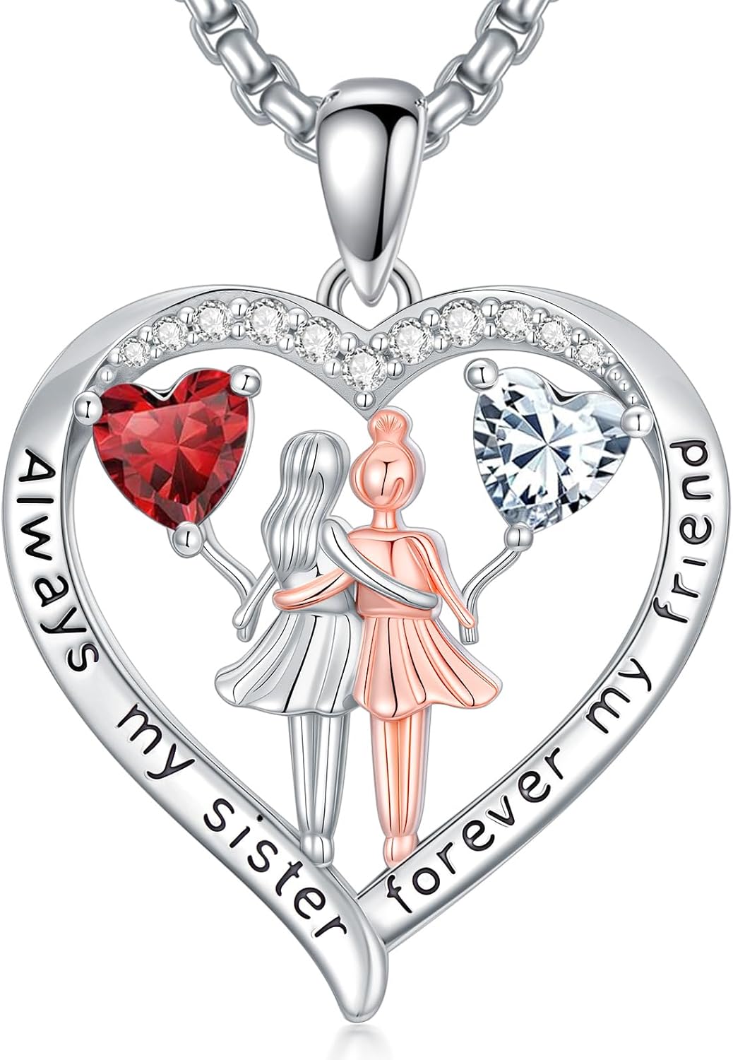 Always My Sister Forever My Friend Birthstone Pendant Necklace Women Jewelry Christmas Valentine Mothers Day Birthday Gifts for Women Sister From Sister