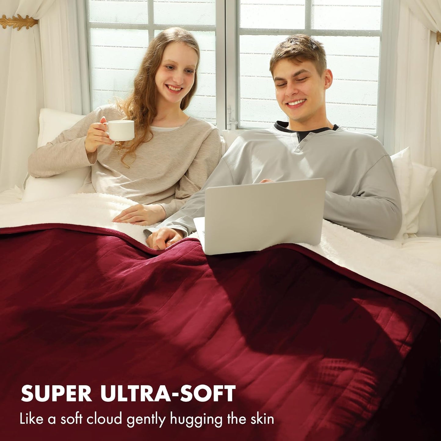 King Size Electric Blanket 100" x 90" - Soft Flannel Sherpa Heated Blanket with Dual Control, 5 Heating Levels & 10 Hours Auto Off, King Heating Blanket with ETL ertification (Red)