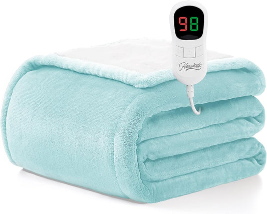 Homemate Electric Heated Blanket Full Size - 72"x84" Heating Blanket Full Size 1/2/4/6/8 Hours Auto-Off 10 Heat Level Over-Heat Protection Flannel Sherpa ETL Certification