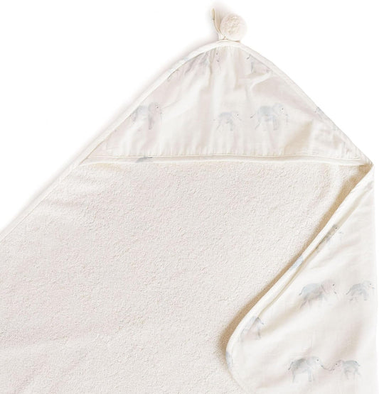 PEHR Hooded Towel, Follow Me Elephant | Absorbent French Terry & Soft Brushed 100% Cotton | 30” x 30”