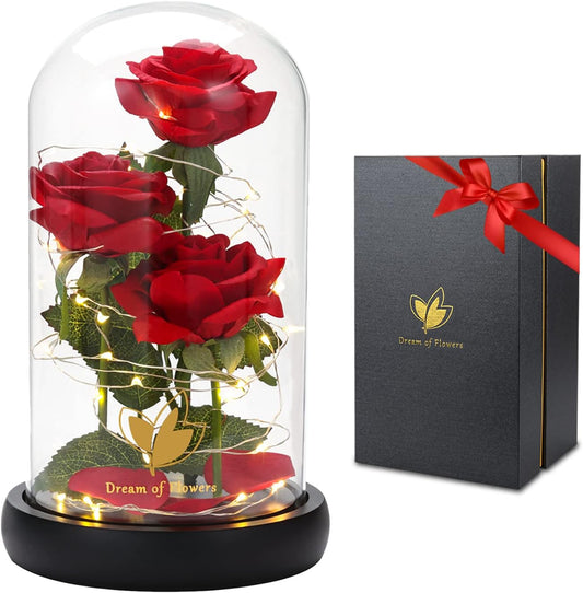 ﻿Women Gift Idea Birthday,Unique Gifts for Mom,Beauty and The Beast Rose in Glass Dome with 2 Lights Mode, Birthday Gifts for her,Anniversary Rose Gifts for Wife,Red Silk Rose Flower Gifts for Women