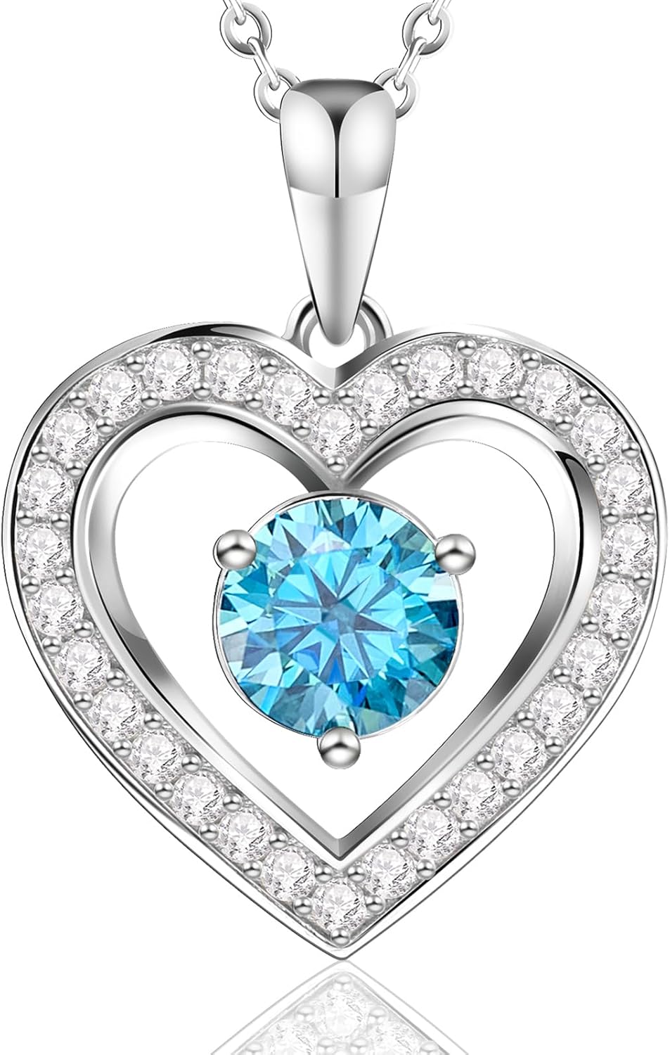 Full Moissanite Heart Necklace - No CZ! 2ct Vibrant Birthstone & 30 White Gems | 12 Month Gifts for Wife, Mom, Her | Anniversary, Valentine's Day, Mother's Day Jewelry