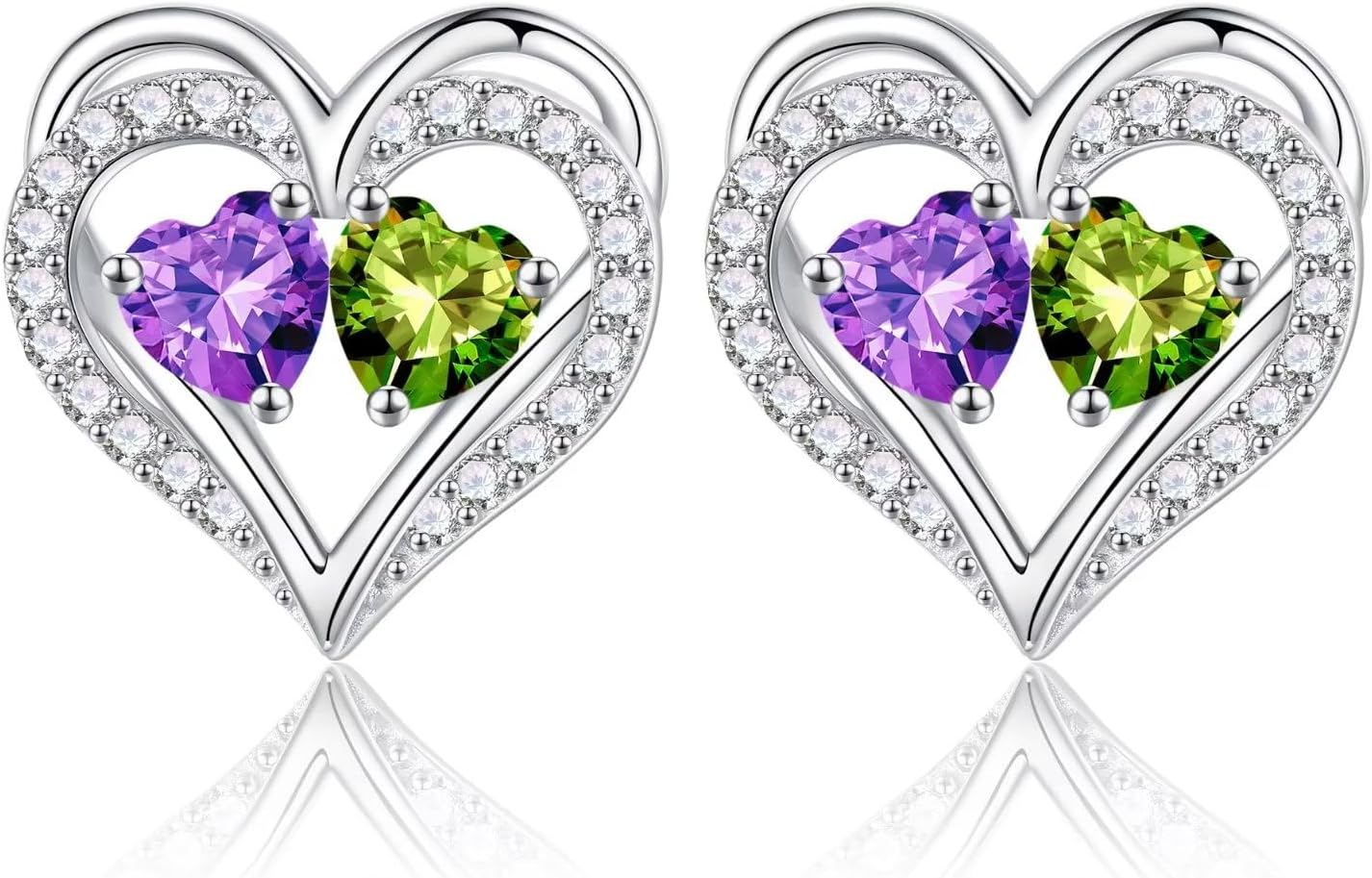 Iefil Birthstone Earrings for Women - 925 Sterling Silver Heart Earrings Anniversary Birthday Gifts for Women Wife Girlfriend Mom