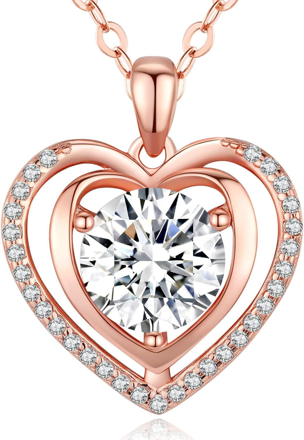 Heart Pendant Gold Necklace for Women Moissanite Lab-Created Gem I Love You Wedding Anniversary Birthday Christmas Valentine Engagements Mothers Day Jewelry for Wife Her Girlfriend Mom Daughter