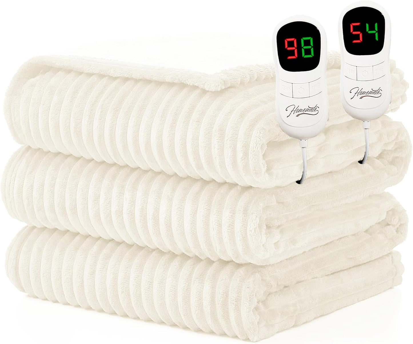 Homemate Electric Heated Blanket Queen Size - 84"x90" Heating Blanket Queen Size Dual Control 1/2/4/6/8 Hours Auto-Off 10 Heat Level Over-Heat Protection Soft Flannel Sherpa ETL Certification