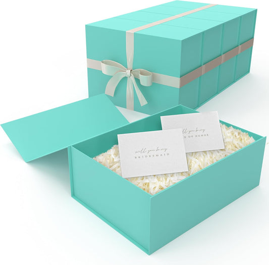 Gift Box Set - Bridesmaids Gifts for Wedding (5 Pack - Teal), All Occasions, Bridesmaid Proposal, Magnetic Boxes With Lids, Big Set For Bridal, 13.5 x 9 x 4.5 inches, Teal GiftBox