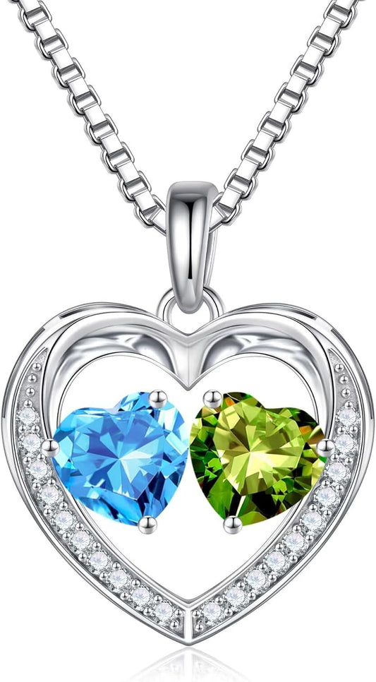 Iefil Birthstone Jewelry for Women - 925 Sterling Silver Birthstone Necklace, Anniversary Birthday Gifts for Women, Jewelry Gifts for Her Wife Mom Daughter