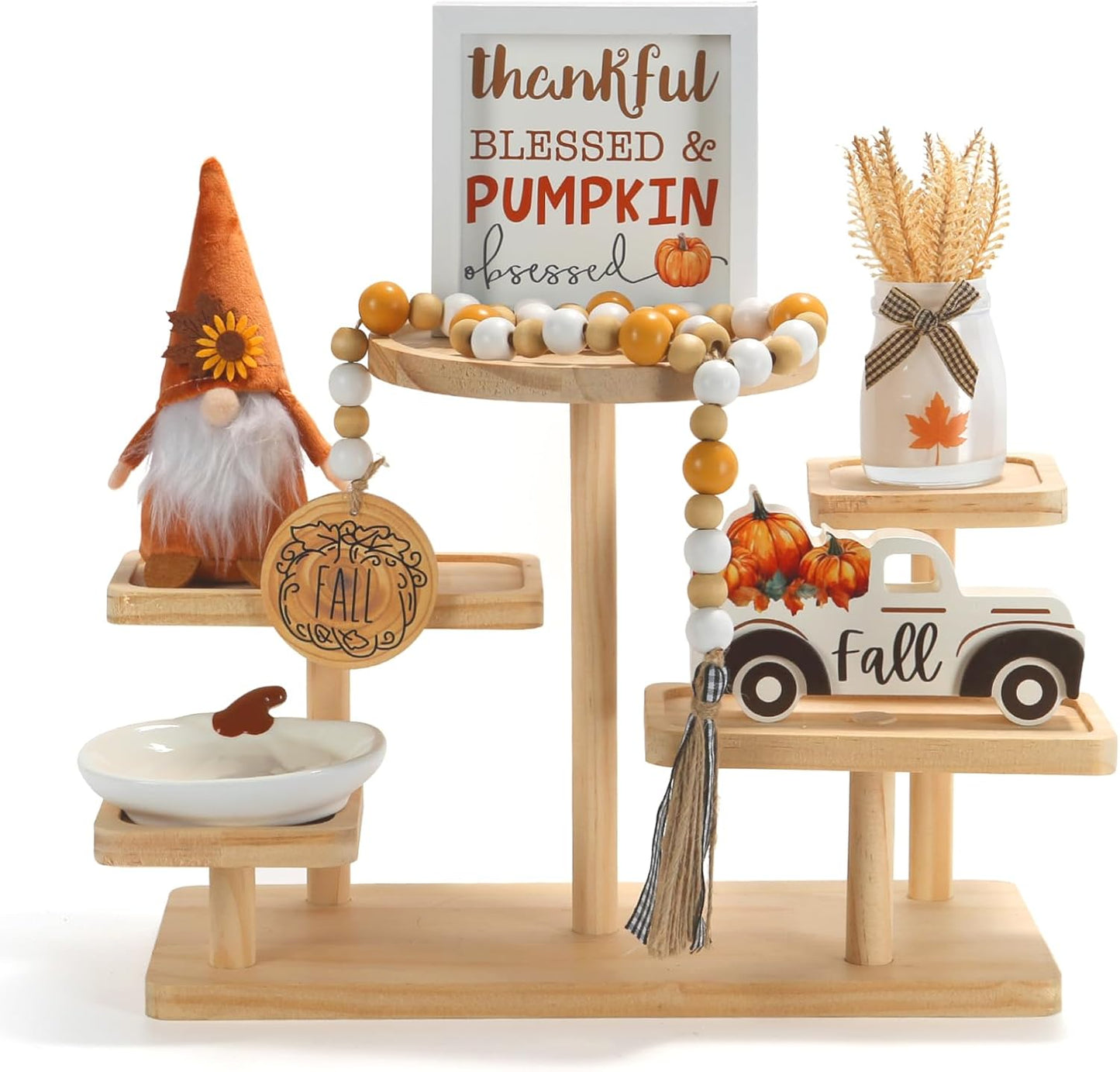 Fall Decorations for Home, 6 PCS Fall Tiered Tray Decor Set, Thanksgiving Harvest Table Centerpiece Pumpkin Autumn Farmhouse Wood Sign, Fall Tabletop Decor for Home Kitchen Shelf Mantel Office Desk