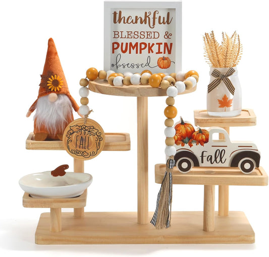 Fall Decorations for Home, 6 PCS Fall Tiered Tray Decor Set, Thanksgiving Harvest Table Centerpiece Pumpkin Autumn Farmhouse Wood Sign, Fall Tabletop Decor for Home Kitchen Shelf Mantel Office Desk