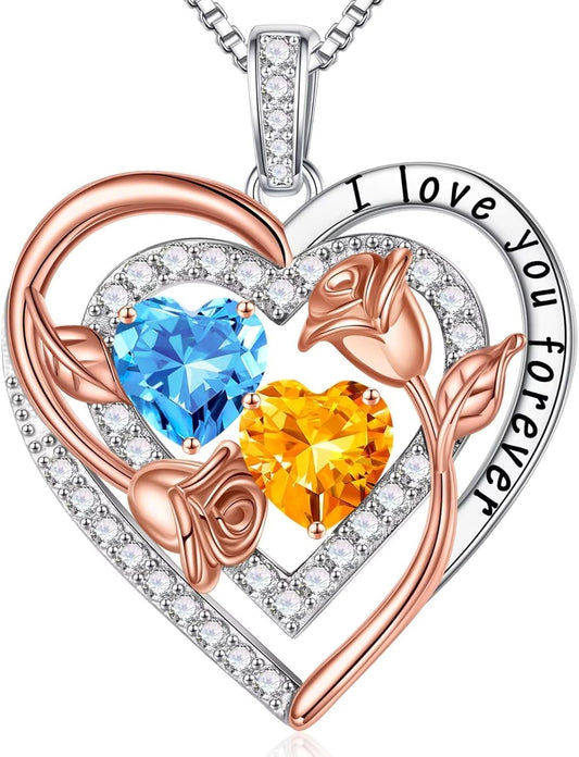 Iefil Birthstone Necklace for Women - Sterling Silver Birthstone Necklace Anniversary Birthday Gifts for Her Wife Mom Daughter