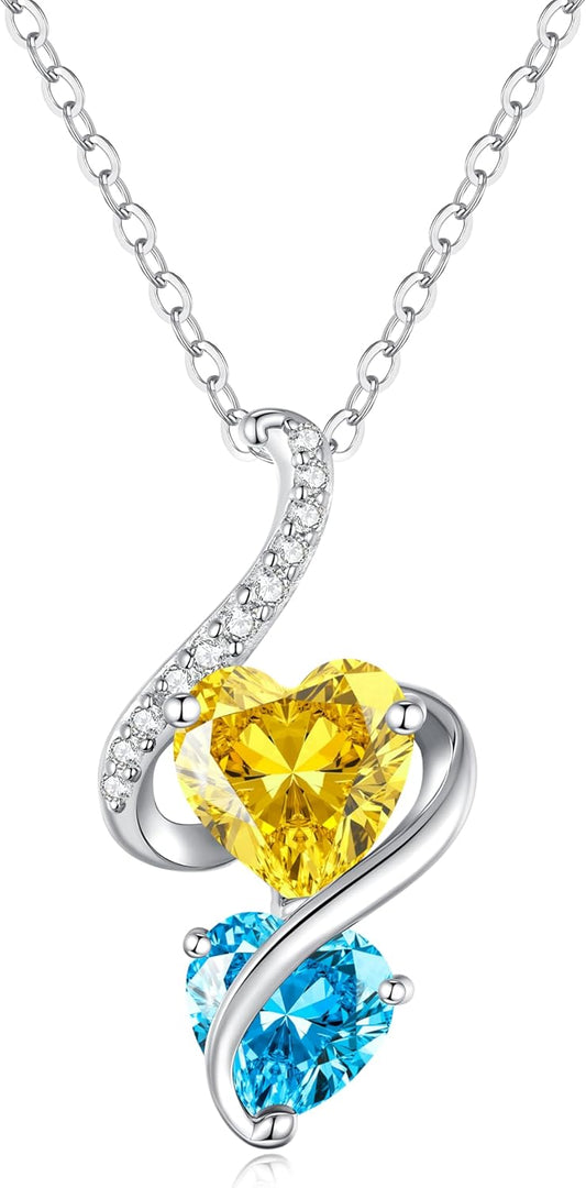 LOUISA SECRET Unique Double Heart Necklace Gifts for Wife Women, 925 Sterling Silver Tiny Birthstone Pendant Jewelry Gift for Her Girlfriend Mom Valentine's Day Anniversary Mother's Day Birthdays & Christmas