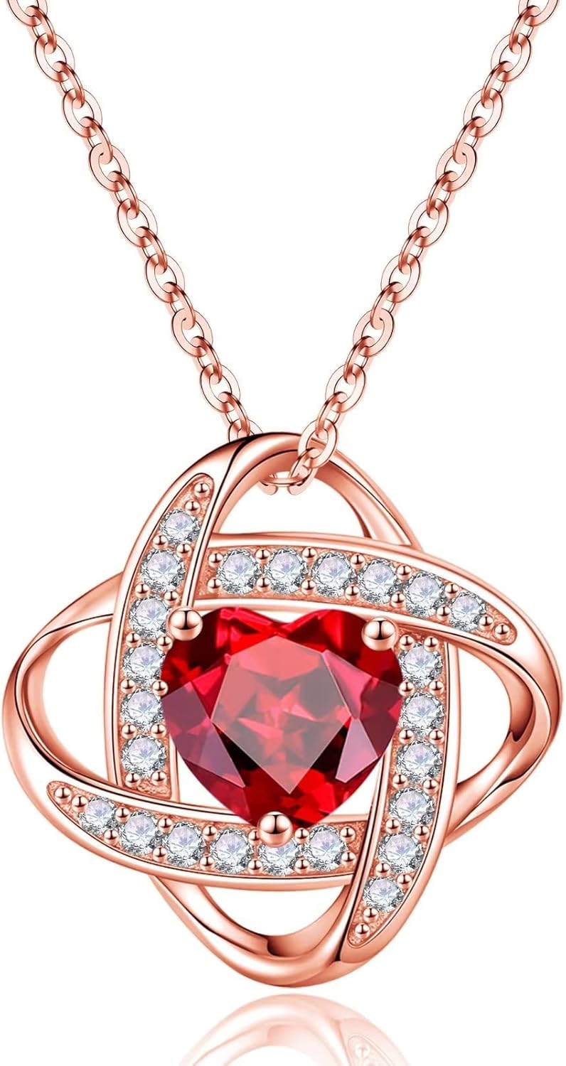 Iefil 925 Sterling Silver Love Knot Birthstone Necklace, Natural or Created Gemstone, Anniversary Birthday Gifts for Women, Jewelry Gifts for Wife Mom Girlfriend