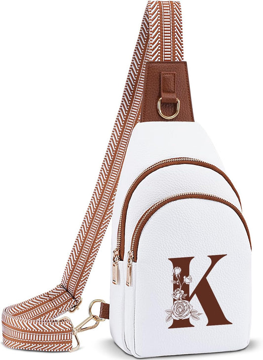Crossbody Bag for Women Leather Sling Bags with Initial Letter Fanny Pack Chest Bag for Travel, Gift for Mom Wife