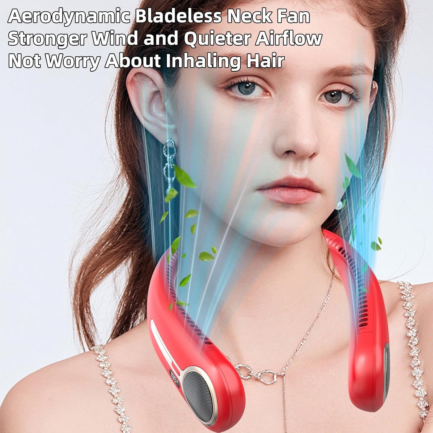 Portable Neck Fan,Gift Ideas,Personal Wearable Bladeless Fan,360° Cooling,LED Display,4-Speeds,6000mAh Rechargeable,Powerful Wind,Outdoor Travel Camping,Birthday Gifts for Men Women Dad Mom (Red)