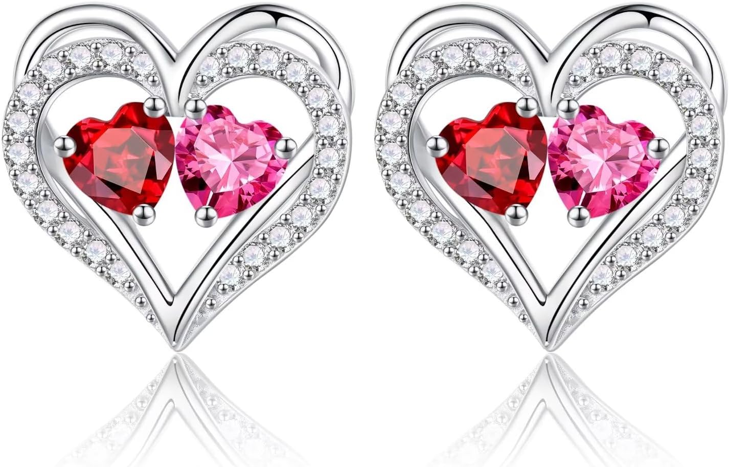 Iefil Birthstone Earrings for Women - 925 Sterling Silver Heart Earrings Anniversary Birthday Gifts for Women Wife Girlfriend Mom