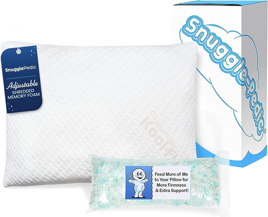 Snuggle-Pedic Adjustable Memory Foam Pillows - ﻿GreenGold Certified Pillow w/ Viscose of Bamboo Cover for Side, Stomach & Back Sleepers - Made in the USA - ﻿Standard
