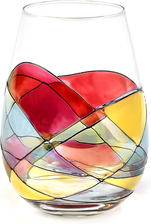 Stemless Wine Glasses – Hand‑Painted Set of 1 Unique Wine Gift for Wedding, Anniversary, Housewarming & Christmas • Sagrada Familia Style • Ideal for Women & Men