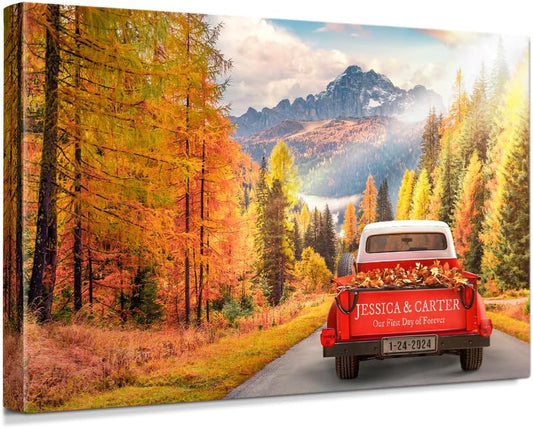 IPIC - Timeless Love Through the Seasons, Autumn, Personalized Canvas Wall Art with Names, Custom Gift for Couples, Romantic Anniversary or Wedding Present for Bedroom or Living Room Decor