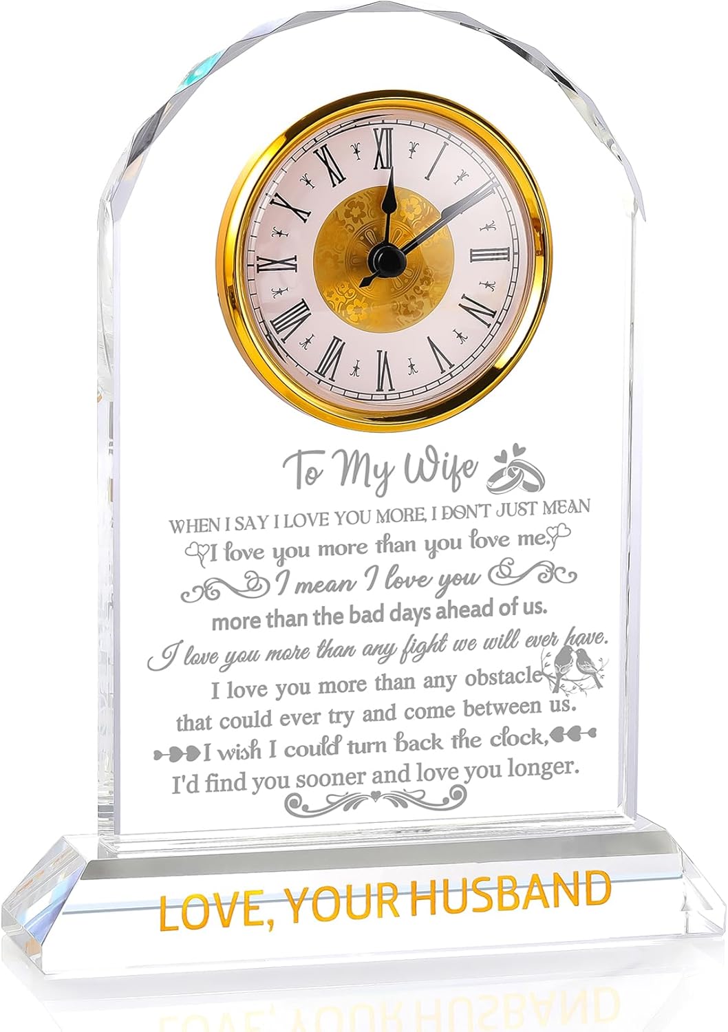 Ornalrist Gifts for Wife from Husband - Crystal Clock, Birthday, Wedding Anniversary Marriage Gifts Idea - to My Wife Clock Presents for Valentines Mother's Day (8.8'' Gift Boxed)