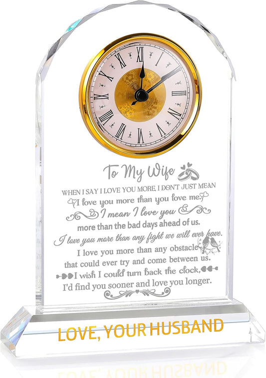 Ornalrist Gifts for Wife from Husband - Crystal Clock, Birthday, Wedding Anniversary Marriage Gifts Idea - to My Wife Clock Presents for Valentines Mother's Day (8.8'' Gift Boxed)