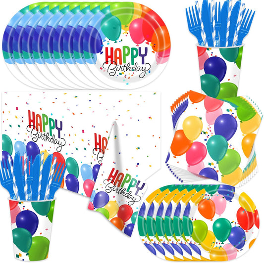 141Pcs Balloon Birthday Party Decorations - Tableware Party Supplies Plates and Napkins Forks Cups Straws Tablecloch Colorful Balloons for Baby Shower Birthday Decorations Serves 20 Guests