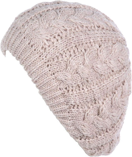BYOS Womens Winter Cozy Cable Fleece Lined Knit Beret Beanie Hat (Set Available)