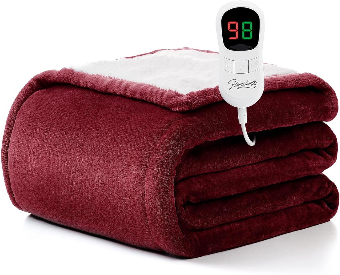 Homemate Heated Blanket Electric Throw - 50"x60" Heating Blanket Throw 1/2/4/6/8 Hours Auto-Off 10 Heat Level Over-Heat Protection Flannel Sherpa ETL Certification