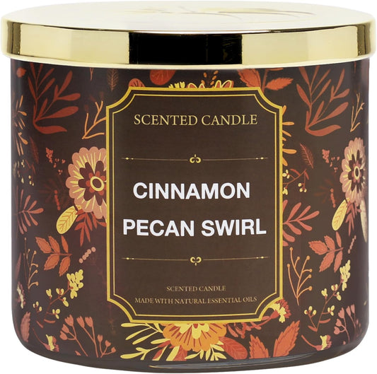 Fall Candles, Cinnamon Pecan Scented Candle, Autumn Fragrance 14 oz 3 Wicks Soy Wax Candle, Fall Home Scented Candle Gifts for Women