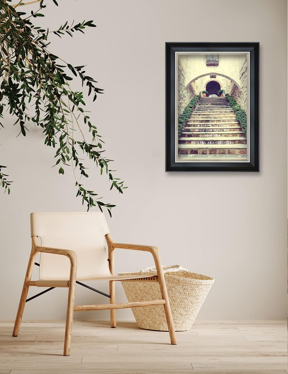 IPIC - Love You Every Step, Personalized Framed Wall Art with Names and Date on, Giclee Prints with Solid Wood Frame, Customized Gift and Memorial Gifts for Wedding Anniversary.