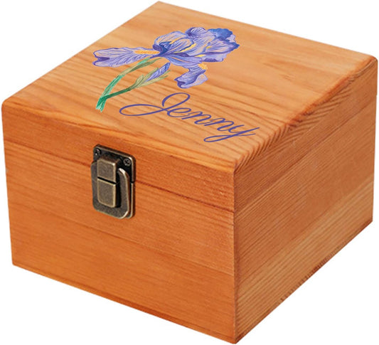 Personalized Wooden Keepsake Memory Box with Birth Flower & Name, Custom Wood Decorative Storage Box with Lids Customized Christmas Gift Box for Women Teen Girls Mom Birthday Gifts