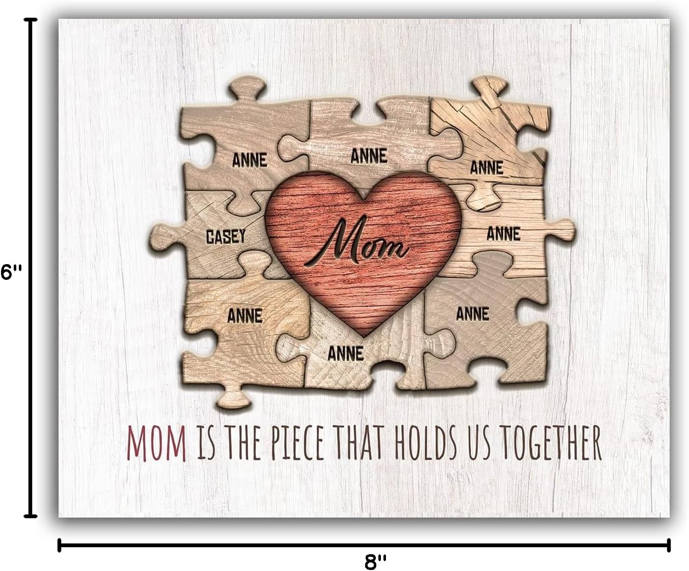 Personal-Prints MOM & Children Personalized HEART Puzzle Wall Art | Unique Customized with up to 8 Names | Mother’s Day, Birthday or Christmas Gift (16"x20" Stretched Canvas, 8 Children)