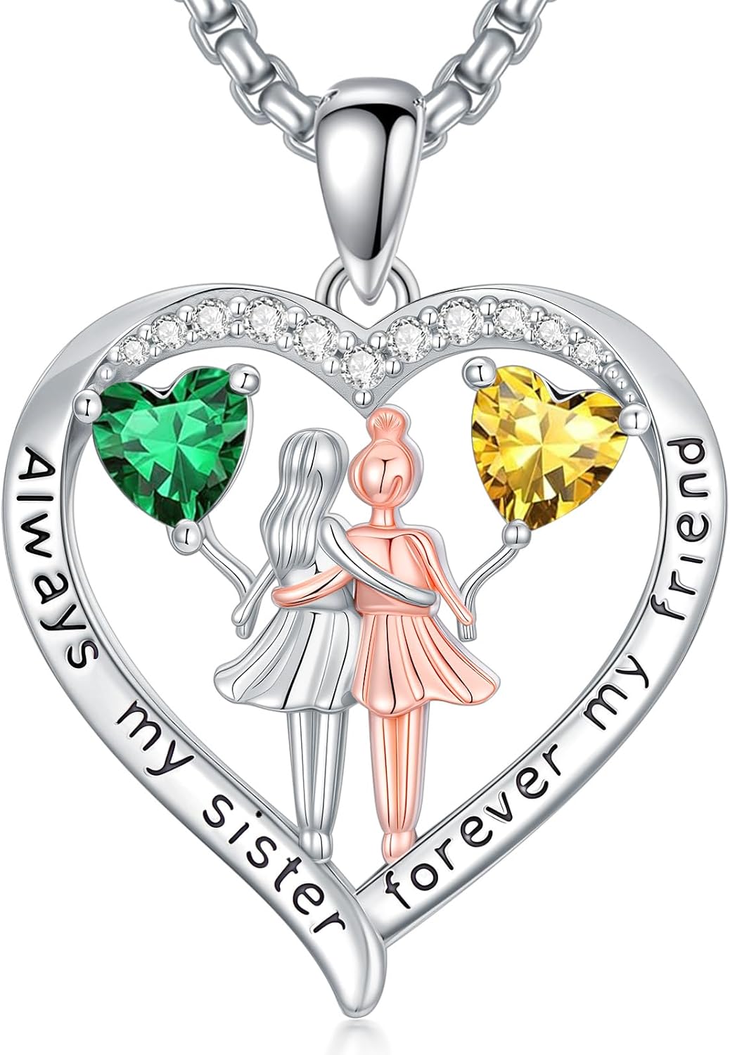 Always My Sister Forever My Friend Birthstone Pendant Necklace Women Jewelry Christmas Valentine Mothers Day Birthday Gifts for Women Sister From Sister