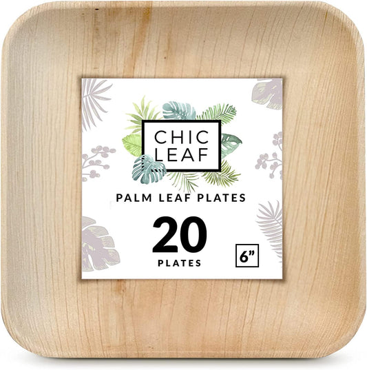 Chic Leaf Compostable & Biodegradable Palm Leaf Disposable Bamboo Plates | Disposable Party Plates for Appetizers - Party Supplies (6'' - 20 Pack)