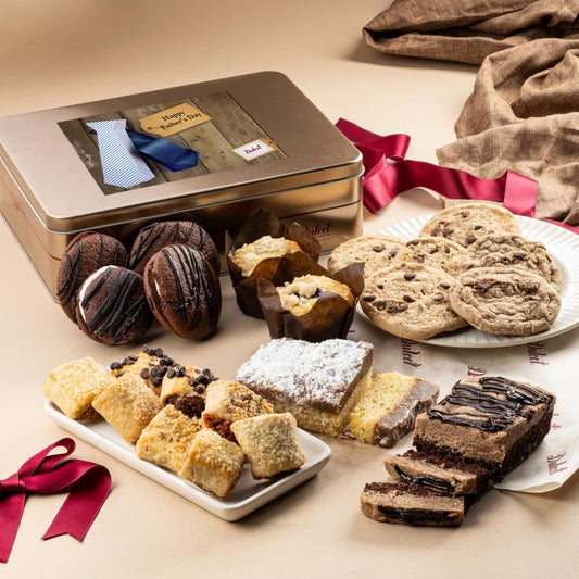 Happy Father’s Day Baked Goods Gift Box – Luxurious Gourmet Bakery Dessert Tin with Whoopie Pies, Muffins, Cookies, Crumb Cake, Pastry for Him.