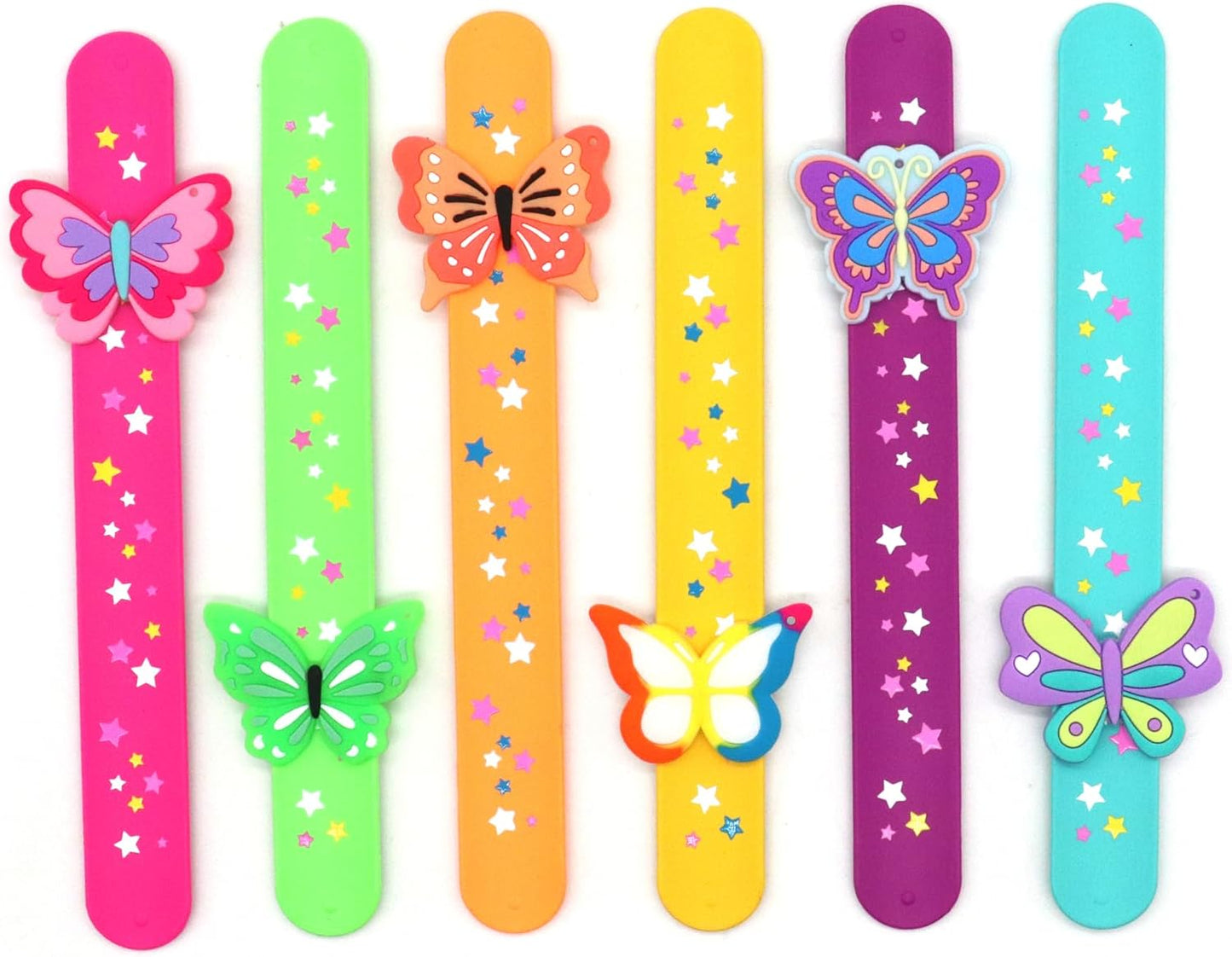 LOCHSOEL-Butterfly Slap Bracelets for Kids - Silicone Wristbands Adjustable Party Favors,Classroom Prizes,Carnival Games-Birthday Gifts for Boys & Girls (6Pack)