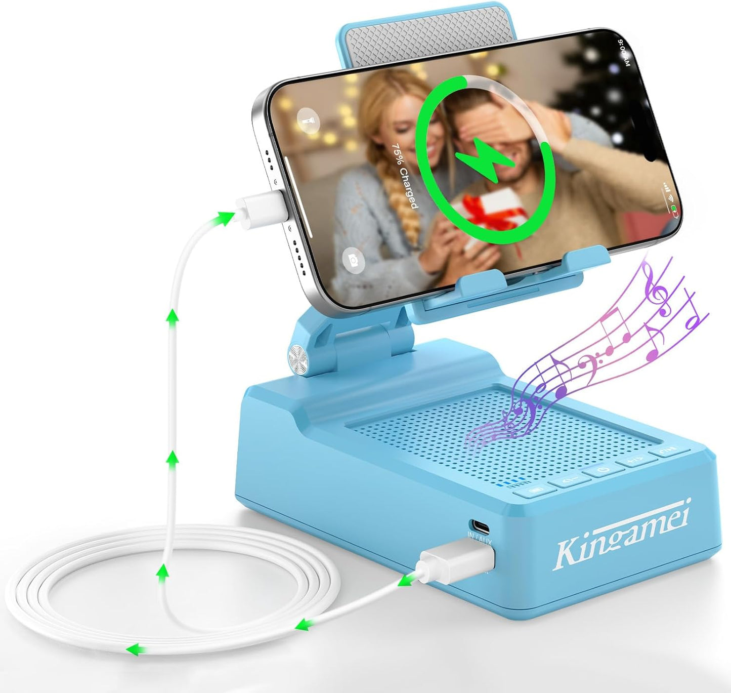 4In1 Cell Phone Stand with Speaker Bluetooth Wireless, Power Bank Foldable Phone Holder, Gifts for Mens Women, Portable Cellphone Holder with Speaker and Anti-Slip Base HD Surround Sound - Blue